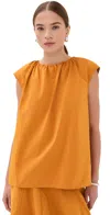 Tibi Nylon Shirred Neck Top Bright Ochre In Orange