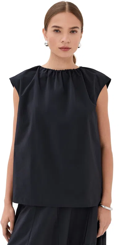 Tibi Nylon Shirred Neck Top Navy In Blue