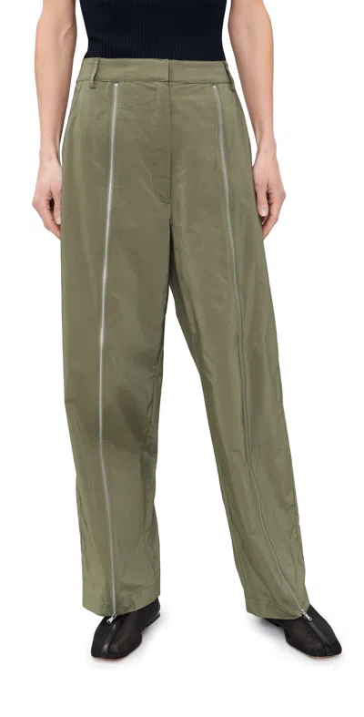 Tibi Nylon Zipper Petite Trousers Dark Taupe In Green