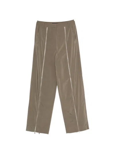 Tibi Nylon Zipper Straight-leg Trousers In Neutral