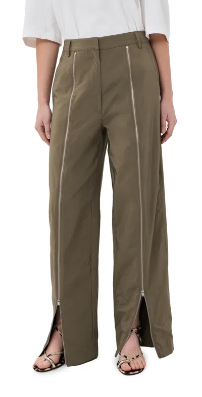 Tibi Nylon Zipper Trousers Dark Taupe In Brown