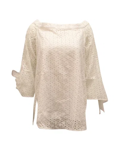 Pre-owned Tibi Off-shoulder Eyelet Blouse In White Cotton In Gold