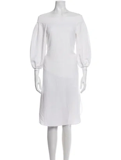Pre-owned Tibi Off-the-shoulder Knee-length Dress In White