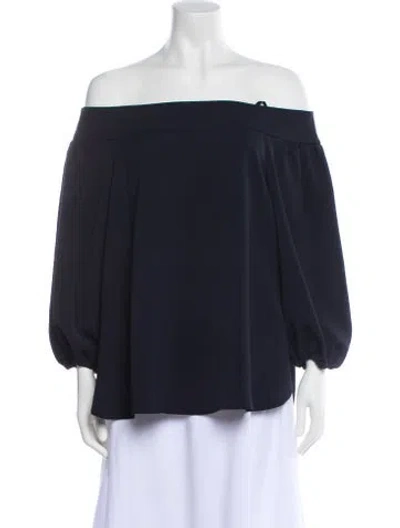 Pre-owned Tibi Off-the-shoulder Long Sleeve Blouse In Blue