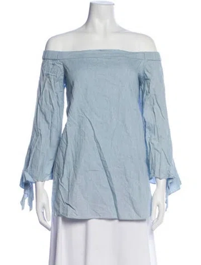 Pre-owned Tibi Off-the-shoulder Long Sleeve Blouse In Blue