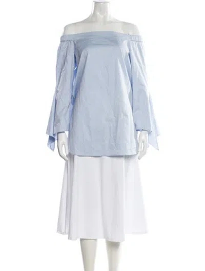 Pre-owned Tibi Off-the-shoulder Long Sleeve Blouse In Blue