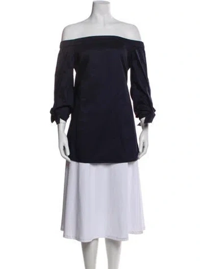 Pre-owned Tibi Off-the-shoulder Long Sleeve Blouse In Blue
