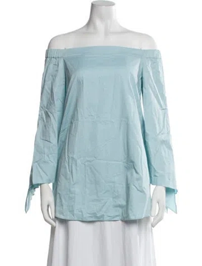 Pre-owned Tibi Off-the-shoulder Long Sleeve Blouse In Blue