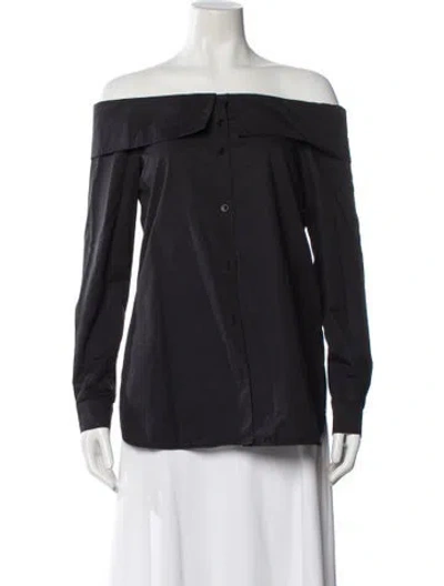 Pre-owned Tibi Off-the-shoulder Long Sleeve Blouse In Gray