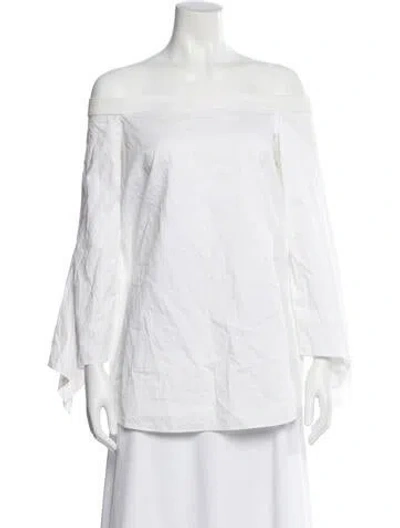 Pre-owned Tibi Off-the-shoulder Long Sleeve Blouse In White