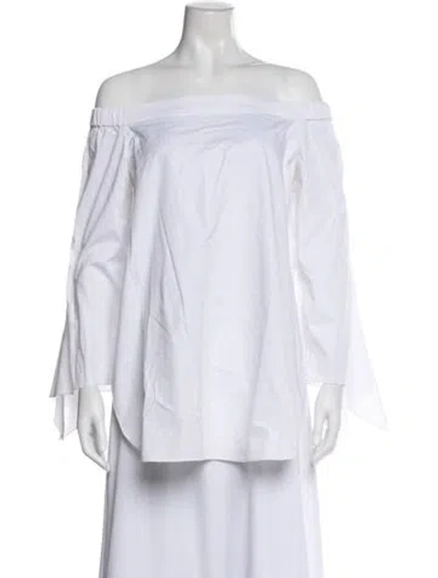 Pre-owned Tibi Off-the-shoulder Long Sleeve Blouse In White