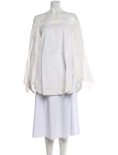 Pre-owned Tibi Off-the-shoulder Long Sleeve Blouse In White