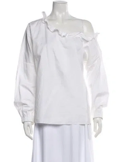 Pre-owned Tibi Off-the-shoulder Long Sleeve Blouse In White