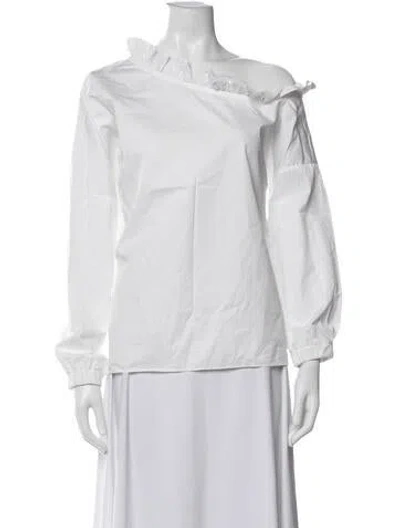Pre-owned Tibi Off-the-shoulder Long Sleeve Blouse In White