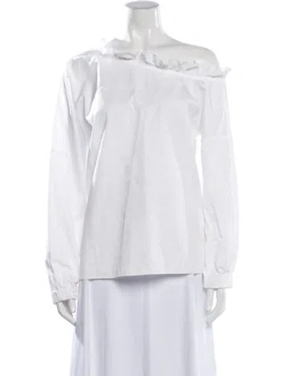 Pre-owned Tibi Off-the-shoulder Long Sleeve Blouse In White