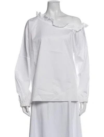 Pre-owned Tibi Off-the-shoulder Long Sleeve Blouse In White