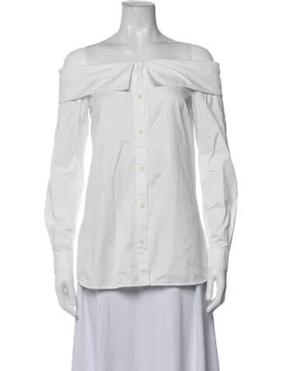Pre-owned Tibi Off-the-shoulder Long Sleeve Blouse In White