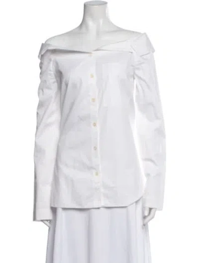 Pre-owned Tibi Off-the-shoulder Long Sleeve Button-up Top In White