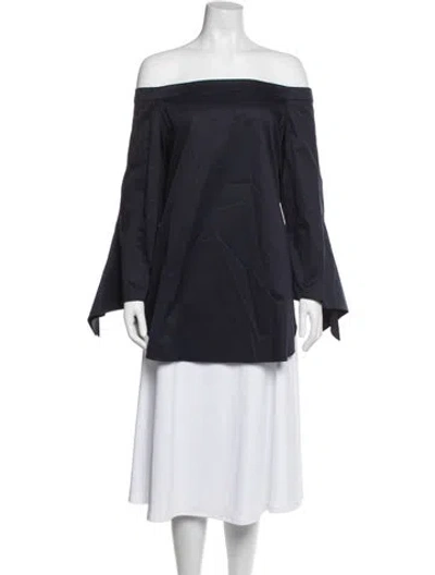 Pre-owned Tibi Off-the-shoulder Long Sleeve Top In Blue