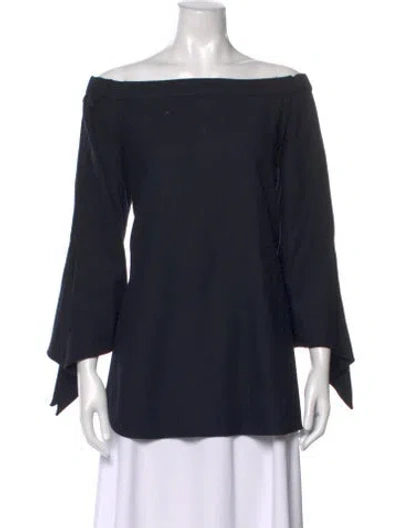 Pre-owned Tibi Off-the-shoulder Long Sleeve Top In Blue