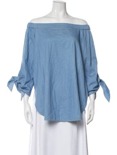 Pre-owned Tibi Off-the-shoulder Long Sleeve Top W/ Tags In Blue