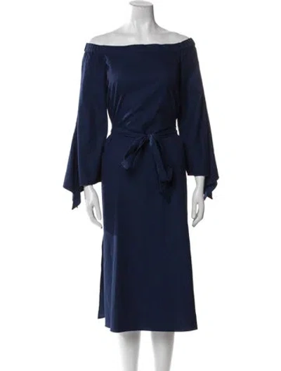 Pre-owned Tibi Off-the-shoulder Midi Length Dress In Blue
