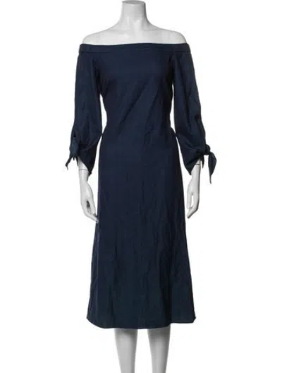 Pre-owned Tibi Off-the-shoulder Midi Length Dress In Blue