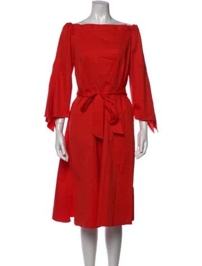 Pre-owned Tibi Off-the-shoulder Midi Length Dress In Red