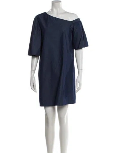 Pre-owned Tibi Off-the-shoulder Mini Dress In Blue