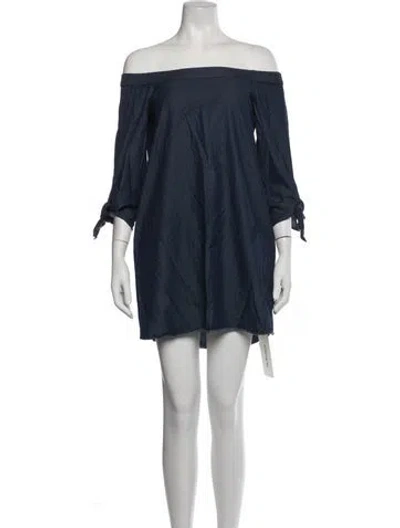 Pre-owned Tibi Off-the-shoulder Mini Dress In Blue