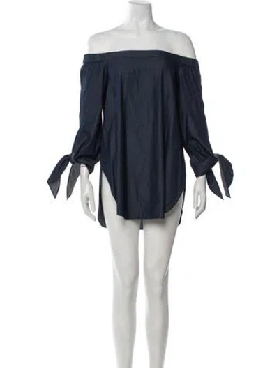 Pre-owned Tibi Off-the-shoulder Mini Dress In Blue