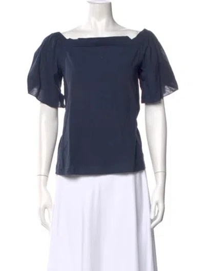 Pre-owned Tibi Off-the-shoulder Short Sleeve Blouse In Blue
