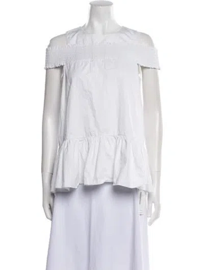 Pre-owned Tibi Off-the-shoulder Short Sleeve Blouse In White