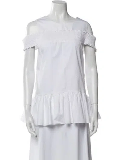 Pre-owned Tibi Off-the-shoulder Short Sleeve Blouse In White