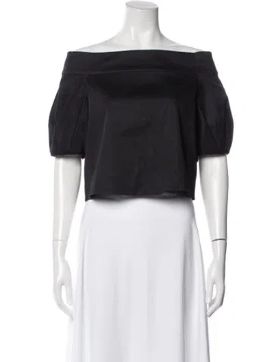Pre-owned Tibi Off-the-shoulder Short Sleeve Crop Top In Black
