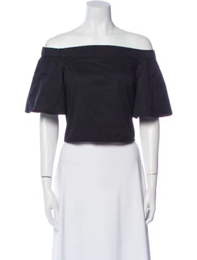 Pre-owned Tibi Off-the-shoulder Short Sleeve Crop Top In Blue