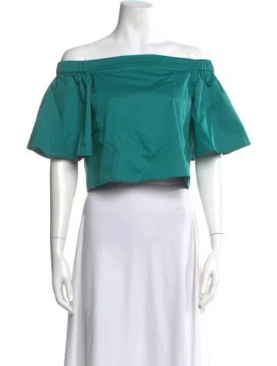 Pre-owned Tibi Off-the-shoulder Short Sleeve Crop Top In Blue