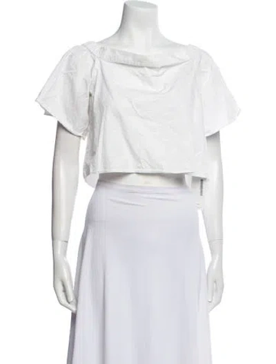 Pre-owned Tibi Off-the-shoulder Short Sleeve Crop Top In Neutral