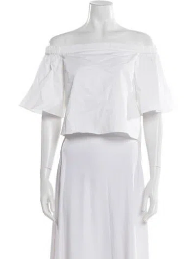 Pre-owned Tibi Off-the-shoulder Short Sleeve Crop Top In White