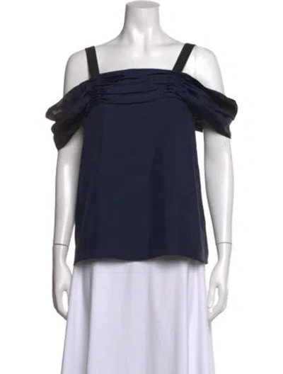 Pre-owned Tibi Off-the-shoulder Short Sleeve Top In Blue