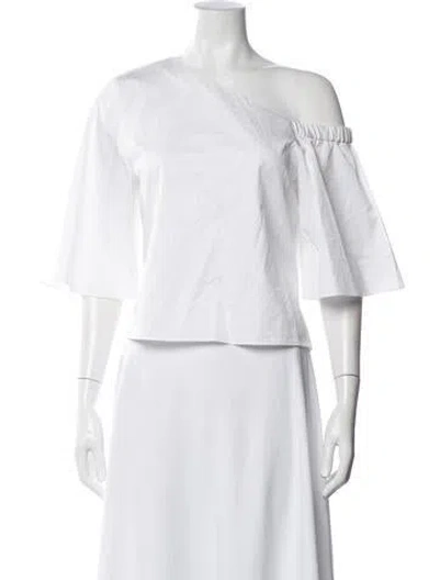 Pre-owned Tibi Off-the-shoulder Short Sleeve Top In White