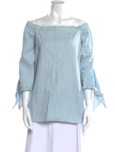 Pre-owned Tibi Off-the-shoulder Three-quarter Sleeve Blouse In Blue