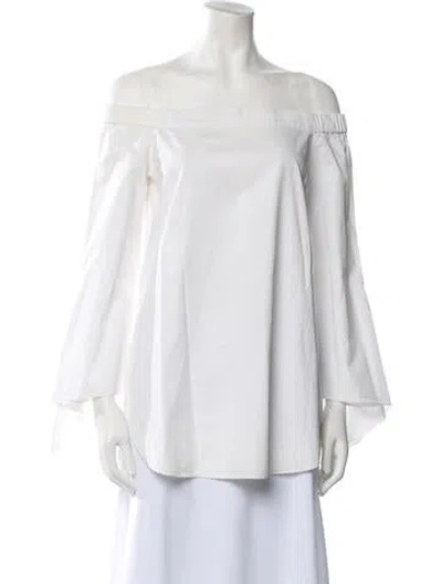 Pre-owned Tibi Off-the-shoulder Three-quarter Sleeve Blouse In Blue