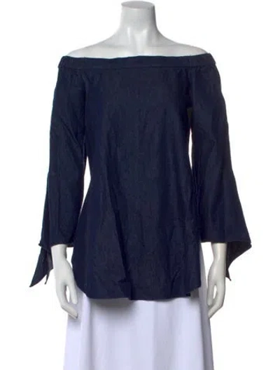 Pre-owned Tibi Off-the-shoulder Three-quarter Sleeve Blouse In Blue