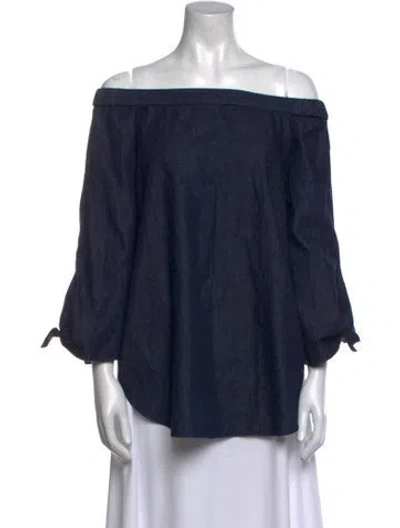 Pre-owned Tibi Off-the-shoulder Three-quarter Sleeve Blouse In Blue