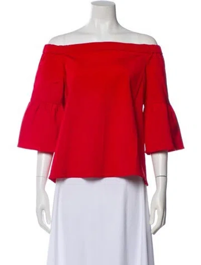 Pre-owned Tibi Off-the-shoulder Three-quarter Sleeve Blouse In Red