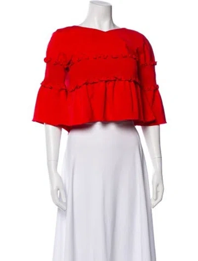 Pre-owned Tibi Off-the-shoulder Three-quarter Sleeve Blouse In Red