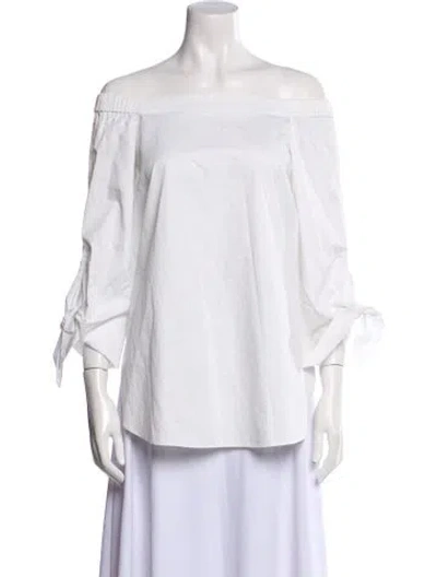 Pre-owned Tibi Off-the-shoulder Three-quarter Sleeve Blouse In White