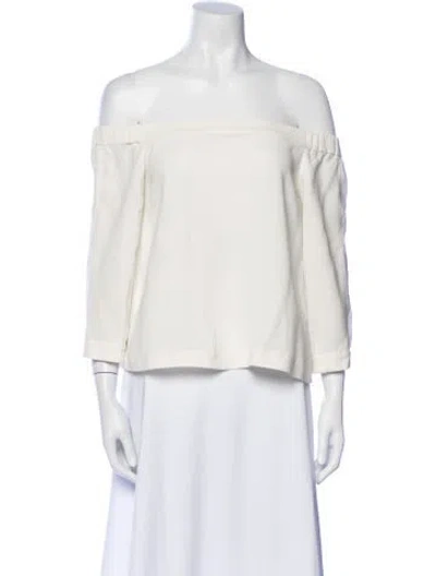 Pre-owned Tibi Off-the-shoulder Three-quarter Sleeve Blouse In White