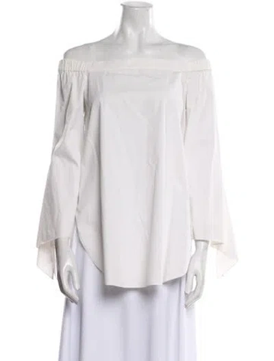 Pre-owned Tibi Off-the-shoulder Three-quarter Sleeve Blouse In White
